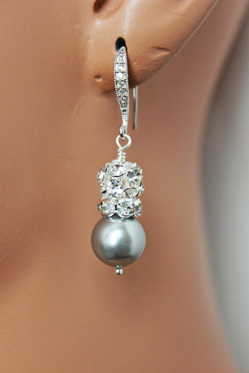 Light Gray Pearl Drop Wedding Earrings Pearl Bridal Earrings Etsy