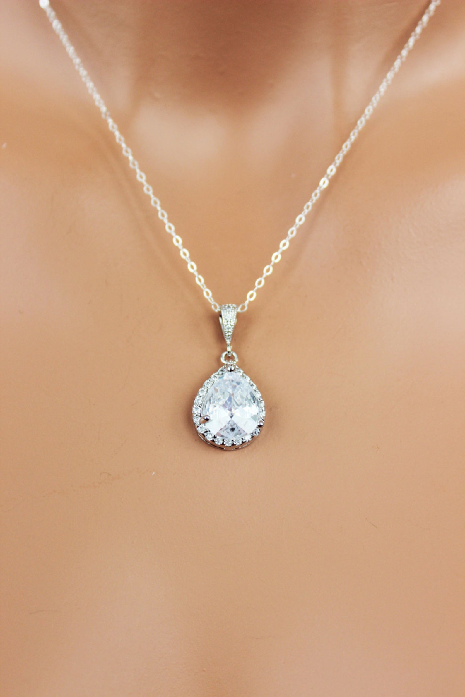 Crystal Teardrop Wedding Necklace Rhinestone Bridal Necklace Etsy
