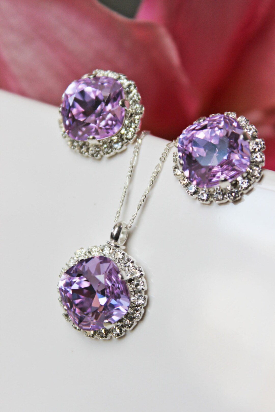 Violet Crystal Drop Wedding Jewelry Set Violet Earrings and Etsy