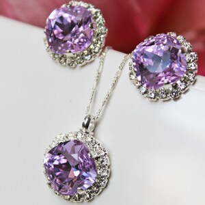 Violet Crystal Drop Wedding Jewelry Set, Violet Earrings and Pendant Bridal Jewelry Set, Bridesmaids Jewelry Set, Bridal Accessories