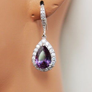 Crystal Drop Bridal Earrings, Purple Crystal Wedding Earrings, Bridal Party Gift, Bridesmaid Earrings, Wedding Jewelry Gift