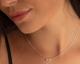 Sterling Silver Two Initials Necklace, Solid Silver Letter Necklace, Letter Necklace, Personalised Jewellery