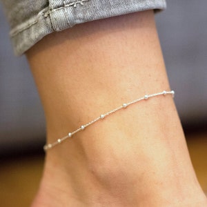 Sterling Silver Satellite Chain Anklet, Sterling Silver Anklet, Anklet, Deicate image 1