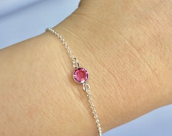 Sterling Silver Birthstone Bracelet, Stacking Bracelet, Birthstone Bracelet, Bridesmaid Birthstone Bracelet, Adjustable Birthstone Bracelet