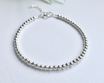 Sterling Silver Bead Bracelet: Adjustable Stacking Jewelry
