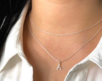 Initial Necklace Sterling Silver Double 