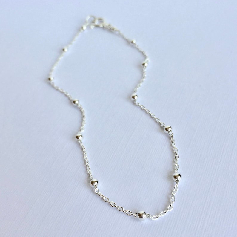 Sterling Silver Satellite Chain Anklet, Sterling Silver Anklet, Anklet, Deicate image 3