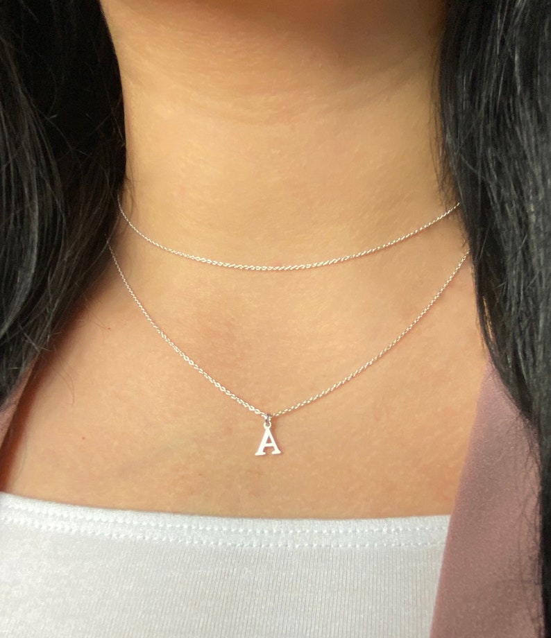 Initial Necklace Sterling Silver Double Chain Initial Etsy