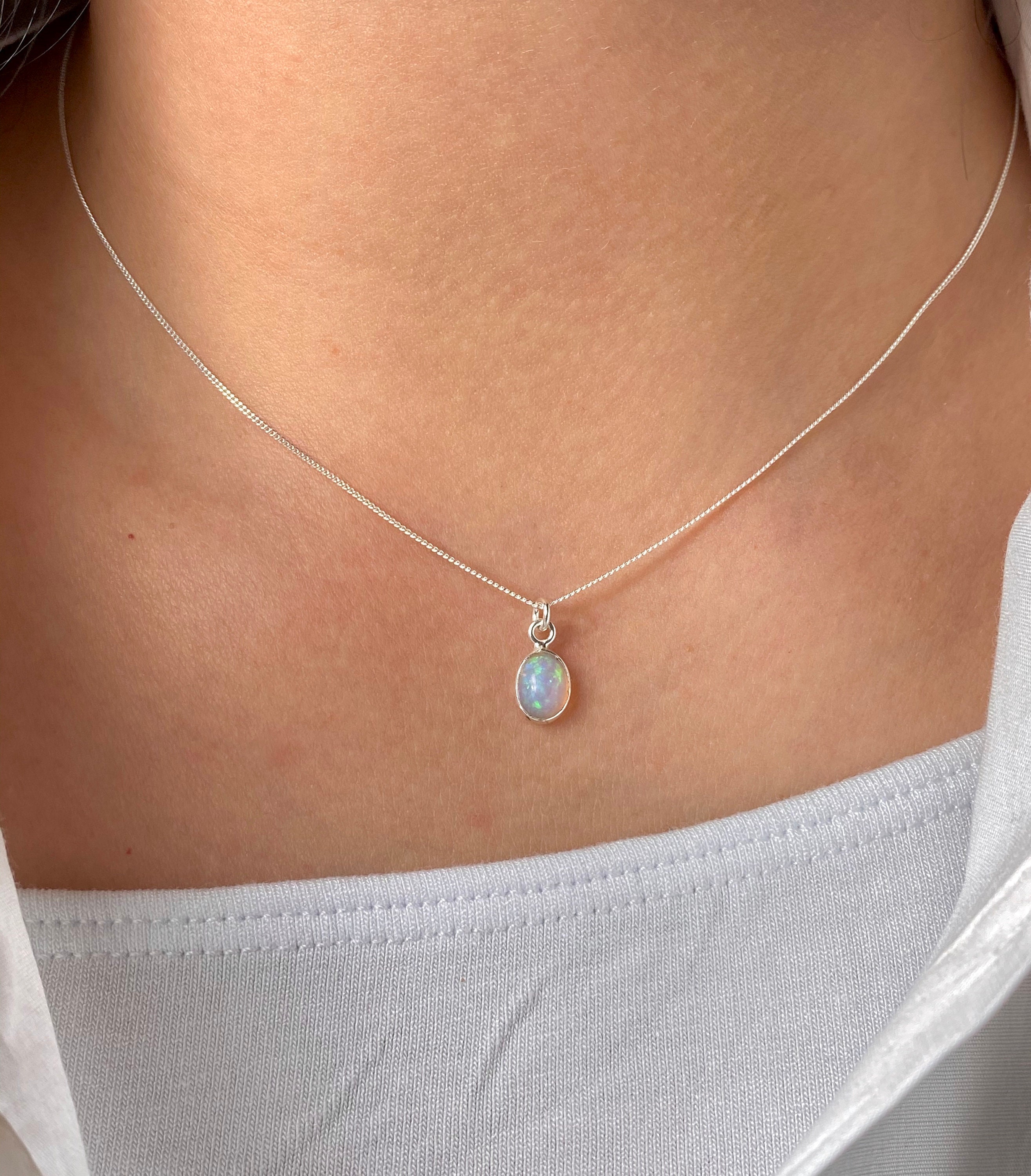 Natural White Opal Necklace Sterling Silver Opal Necklace Etsy