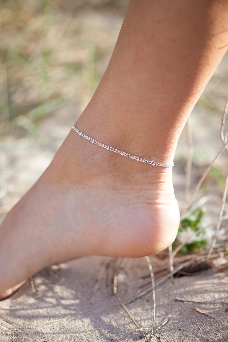 Sterling Silver Chain Anklet Double Chain Anklet Dainty - Etsy