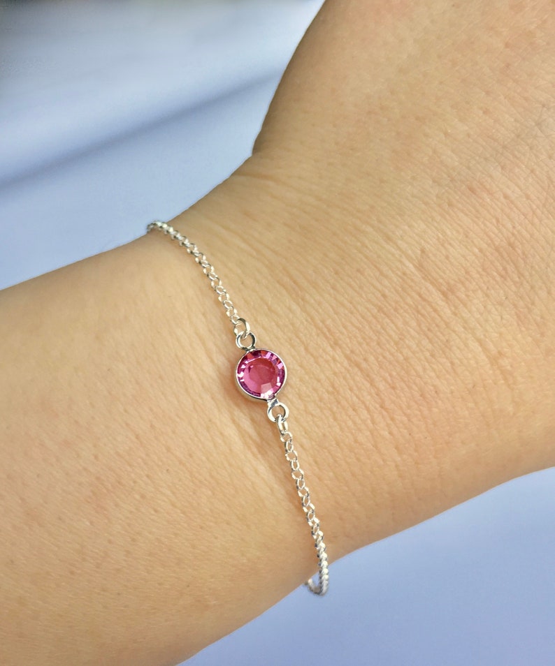 Sterling Silver Birthstone Bracelet, Stacking Bracelet, Birthstone Bracelet, Bridesmaid Birthstone Bracelet, Adjustable Birthstone Bracelet 