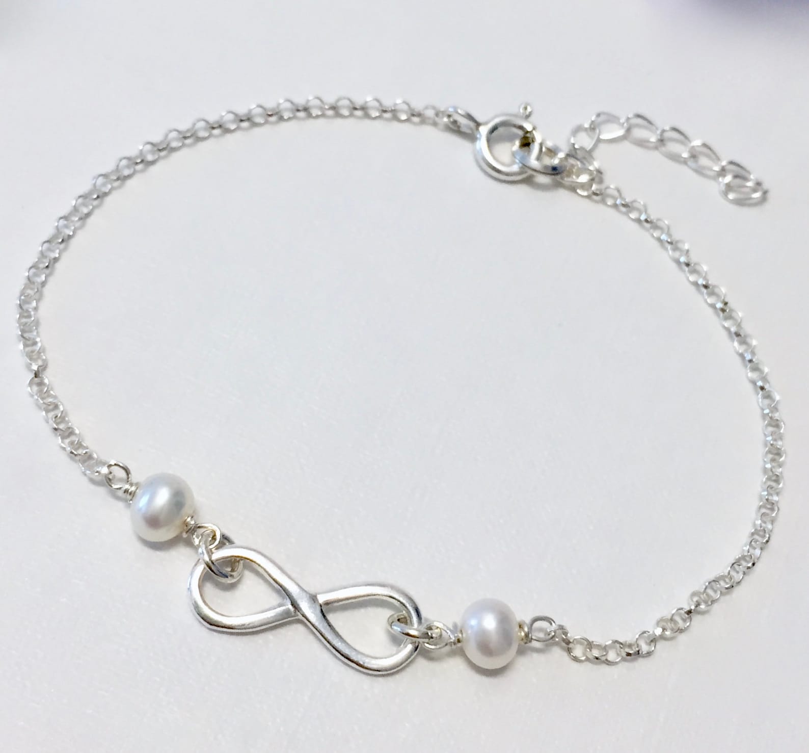Sterling Silver Infinity Bracelet with CZ – Adjustable