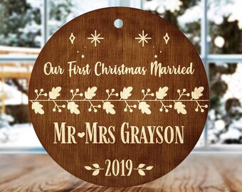 Personalized Ornaments for Christmas Engraved  Christmas Tree Decoration  Married Engaged Couples Wedding Gift Customized newlywed Ornament