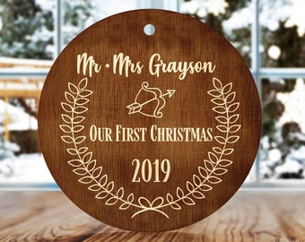 Personalized Ornaments for Christmas Engraved  Christmas Tree Decoration  Married Engaged Couples Wedding Gift Customized Newlywed Ornament