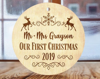 Personalized Ornaments for Christmas Engraved  Christmas Tree Decoration  Married Engaged Couples Wedding Gift Customized Newlywed Ornament