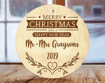 Personalized Ornaments for Christmas Engraved  Christmas Tree Decoration  Married Engaged Couples Wedding Gift Customized Newlywed Ornament