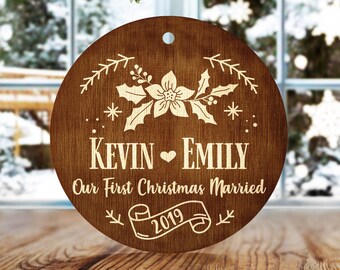 Personalized Ornaments for Christmas Engraved  Christmas Tree Decoration  Married Engaged Couples Wedding Gift Customized Newlywed Ornament