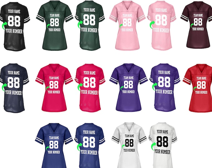 Customize Your Own Ladies  Football Jersey with Your Name and Team Number Personalized & Customized Ladies Jersey Name and Number