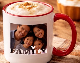 Mug personnalisé avec cadre familial Mug à café photo personnalisé Ajoutez votre image Mug photo avec image personnalisée à l'intérieur du cadre familial Mug 11 oz