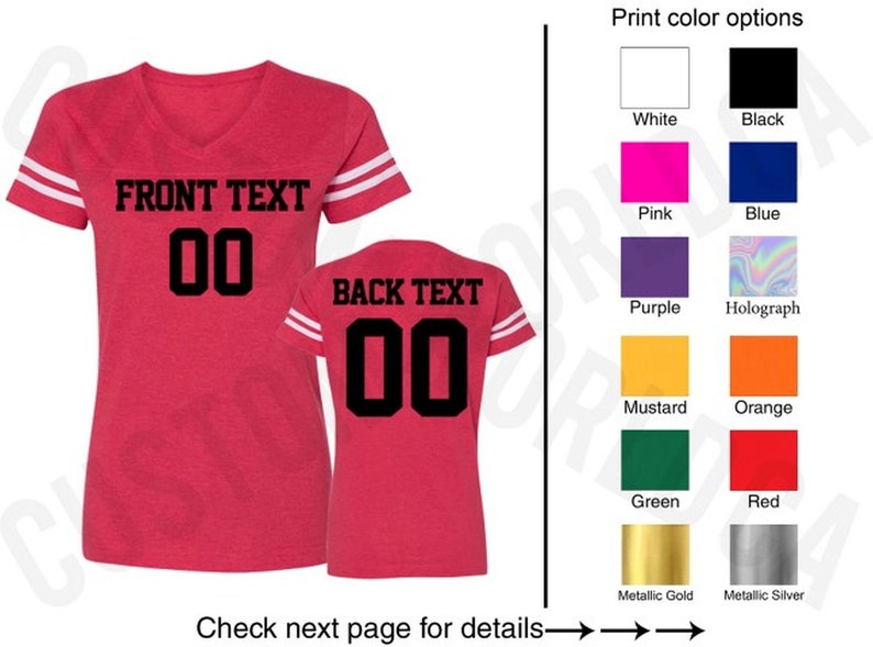Womens Personalized Football Jersey Team Shirts Name Number Etsy