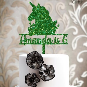 Custom Made Birthday Cake Toppers Children Birthday Happy Birthday Girl Unicorn Cake Topper Butterfly His Her Name Age Personalized Glitter Green