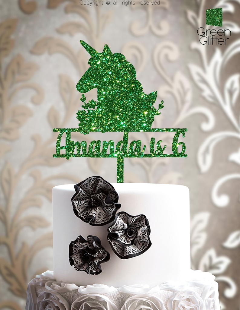 Custom Made Birthday Cake Toppers Children Birthday Happy Birthday Girl Unicorn Cake Topper Butterfly His Her Name Age Personalized Glitter Green