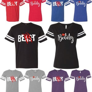 Matching Beauty Beast Couple Shirts His and Hers Couple Matching Jersey Style Tee Shirts Boyfriend Girlfriend Comes as a Set (2 shirts)