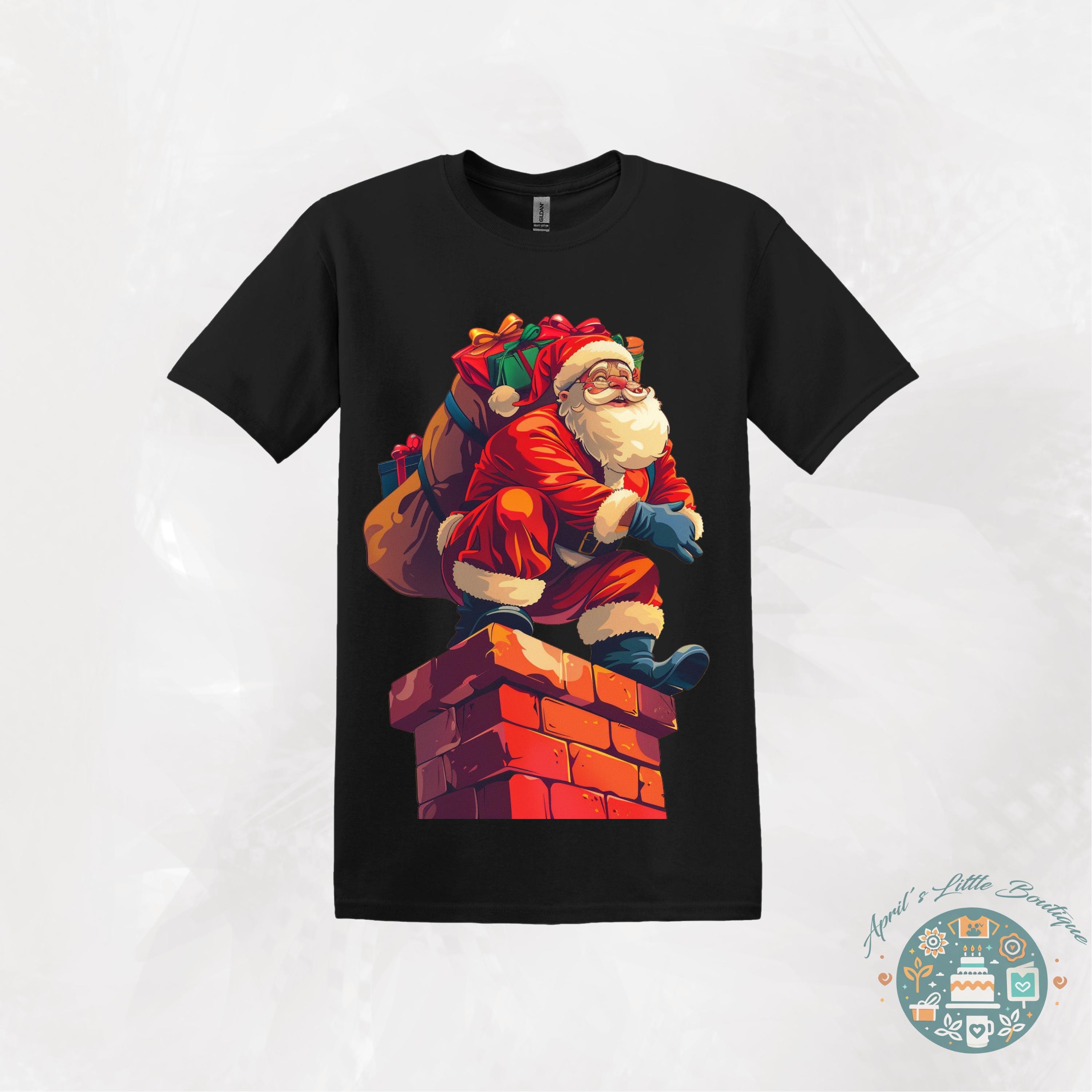 Maglietta grafica divertente con camino di Babbo Natale