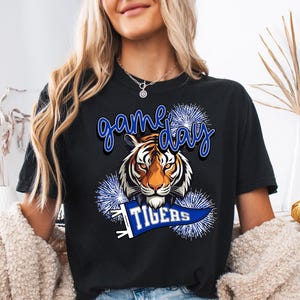 Tigers Game Day Shirt: Football Spirit Tee, Blue & White Mascot
