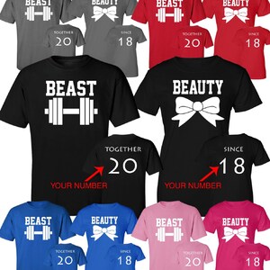 Beauty Beast  Couple Matching Shirts His Hers Boyfriend Girlfriend  Customized  Together Since Year on Back Comes as a Set (2 shirts)