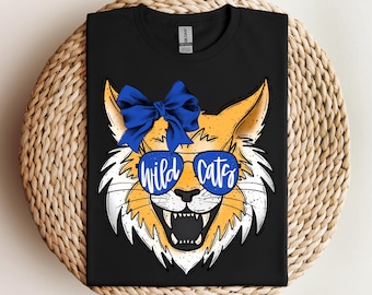 Leopard T-Shirt with Blue Bow Sunglasses: Wildcat Spirit Wear