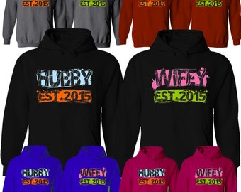 Hubby Wifey Custom Year Couple  Hoodie Husband Wife Couple Matching Pullover Sweater Hoodies  Comes as Set Customized Year (2 Hoodies)