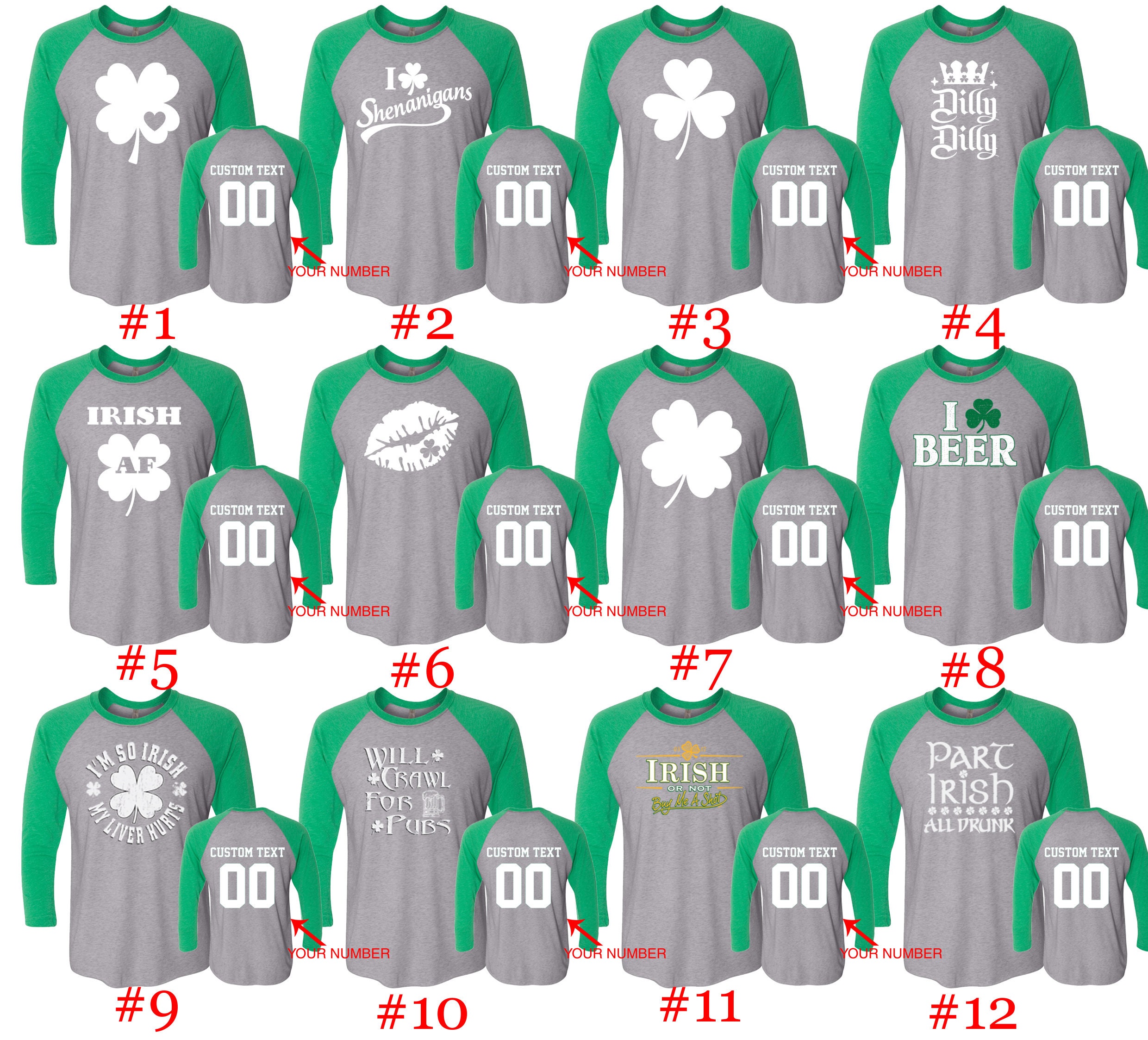 St. Patricks Long Sleeve Shirts Customized Name and Number St | Etsy