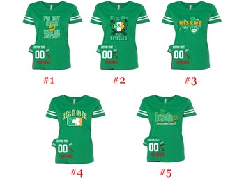 Personnalisé St. Patty Chemises V Neck Jersey Nom et numéro personnalisés St Patrick Chemises Irish Day St Patty’s Tees Personnalisé 8 Designs Dames