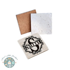 Personalized Stone Coasters with Initial & Last Name - Custom Drink Coasters for Home, Wedding Gifts, Unique Custom Gift Idea