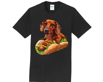 Funny Dachshund T-Shirt - Cute Wiener Dog Hot Dog with Mustard & Ketchup - Perfect Gift for Dog Lovers - Pet Owners