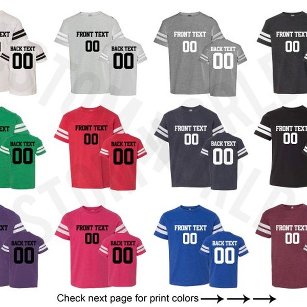 Youth Personalized Football Jersey Team Shirts Name Number Customized Name and Number Tee Custom Jersey Kids Sizes Youth Name Number Tee