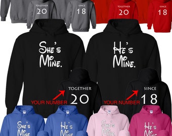 She is Mine He is Mine  Customized Matching Hoodie Pullover His Hers Together Since Customize Year Comes as a Set (2 Hoodies)