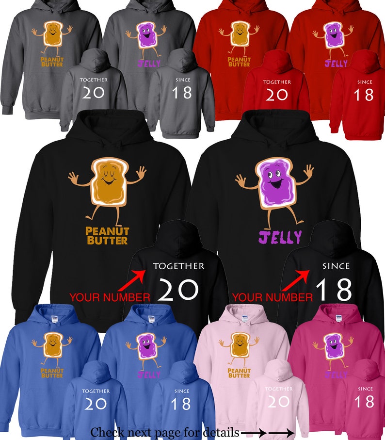 Peanut Butter Jelly BFF PB Jelly Customized Matching Hoodie Pullover Besties Friends Together Since Customize Year Comes as a Set2 Hoodies image 1