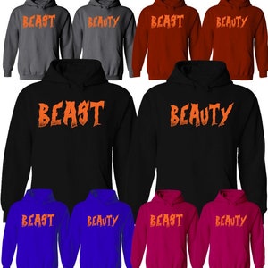 Halloween Beauty Beast Couple  Hoodie His and Hers Couple Matching Pullover Sweater Boyfriend Girlfriend  Hoodies  Comes as Set (2 Hoodies)