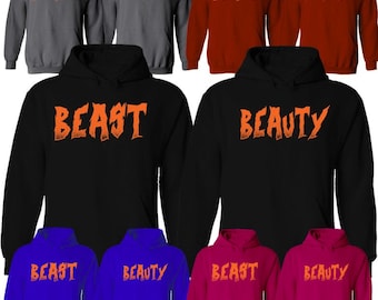 Halloween Beauty Beast Couple  Hoodie His and Hers Couple Matching Pullover Sweater Boyfriend Girlfriend  Hoodies  Comes as Set (2 Hoodies)