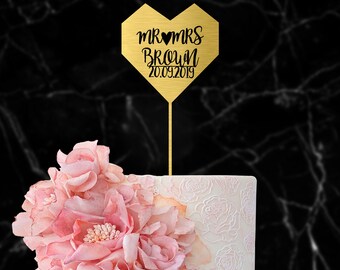 Mr Mrs Custom Made Wedding Cake Topper Custom Made Personalized  Last Names Date Bride Groom Customized Laser Cut Cake Topper Made in USA