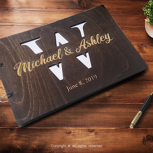 Wedding Guest Book Alternative Customized Wooden Personalized Bride and Groom Handmade Engraved Wood Mr Mrs  Getting Married Newly Wed Album