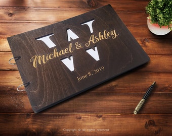 Libro de firmas de boda de madera personalizado: Álbum grabado de Sr. y Sra.