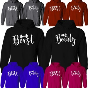 Beauty Beast Couple  Hoodie His and Hers Couple Matching Pullover Sweater Boyfriend Girlfriend  Hoodies  Comes as a Set (2 Hoodies)