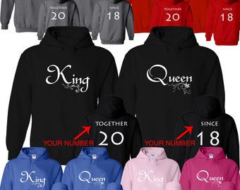 King Queen Couple Matching Hoodie Pullover Together Since Customize Year Boyfriend Girlfriend  Hoodies Comes as a Set (2 Hoodies)