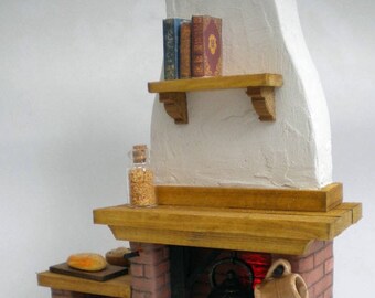 Dollhouse Miniature Fireplace Kitchen Cooking Fire Miniature Puppenhaus Küche Miniature Brick Fireplace