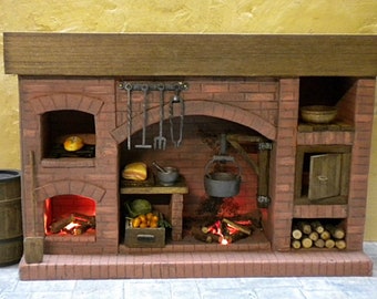 Hand Carved Miniature Brick Fireplace, 1:12 Scale Dollhouse