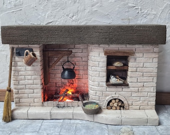 Dollhouse Miniature Stone Fireplace: 1/12 Scale Cottage Inglenook