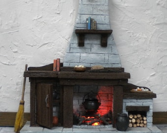 Dollhouse Miniature Fireplace, 1:12 Scale Cottage Kitchen